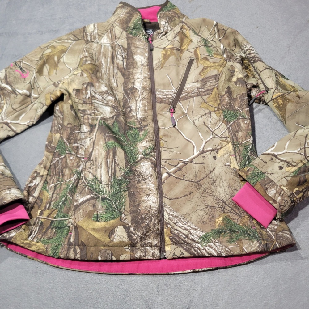 Realtree Softshell Jacket Womens Large Camo Pink Xtra Fleece Lined Hunting Coat